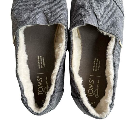 Toms Reindeer Embroidered Faux-Fur Lined Cozy Alpargata Cloudbound in Grey, Sz 7 - Picture 5 of 10